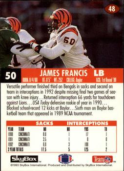 1993 SkyBox Impact #48 James Francis Back