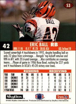 1993 SkyBox Impact #53 Eric Ball Back