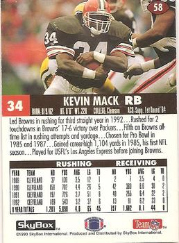 1993 SkyBox Impact #58 Kevin Mack Back