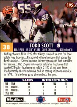 1993 SkyBox Impact #195 Todd Scott Back