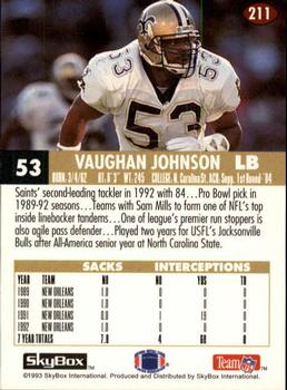 1993 SkyBox Impact #211 Vaughan Johnson Back