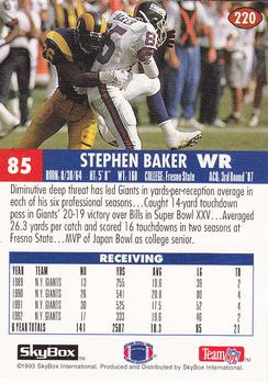 1993 SkyBox Impact #220 Stephen Baker Back