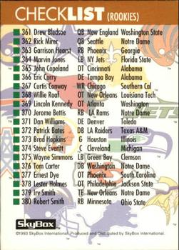 1993 SkyBox Impact #360 Rookies Checklist Front