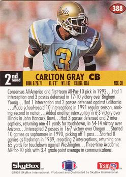 1993 SkyBox Impact #388 Carlton Gray Back