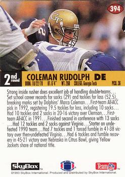 1993 SkyBox Impact #394 Coleman Rudolph Back