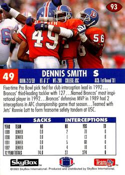 1993 SkyBox Impact #93 Dennis Smith Back