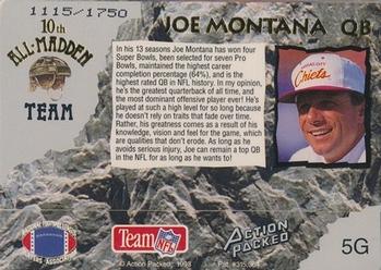 1993 Action Packed All-Madden - 24K Gold #5G Joe Montana Back
