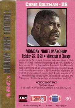 1993 Action Packed Monday Night Football #30 Chris Doleman Back