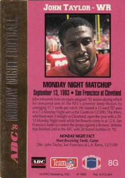 1993 Action Packed Monday Night Football - 24K Gold #8G John Taylor Back