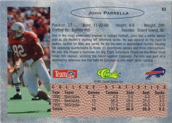 1993 Classic - Gold #63 John Parrella Back