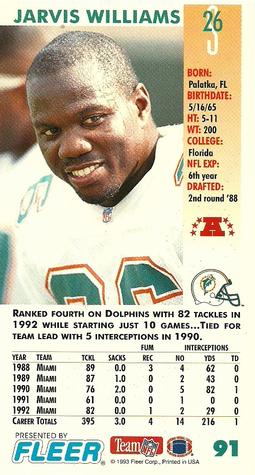 1993 GameDay #91 Jarvis Williams Back