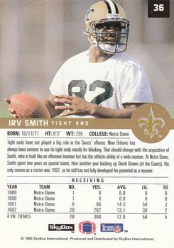 1993 SkyBox Premium #36 Irv Smith Back