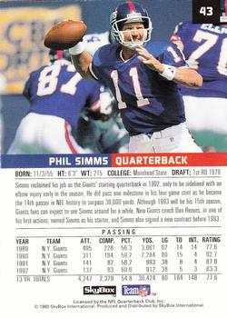 1993 SkyBox Premium #43 Phil Simms Back