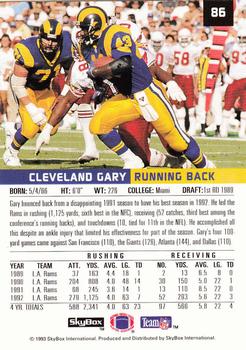 1993 SkyBox Premium #86 Cleveland Gary Back