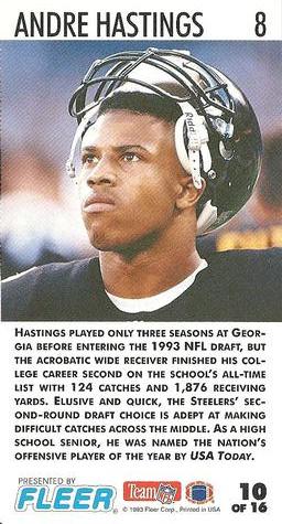 1993 GameDay - Rookie Standouts #10 Andre Hastings Back