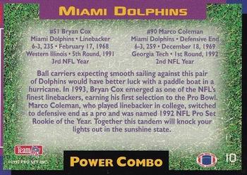 1993 Pro Set Power - Combos #10 Marco Coleman / Bryan Cox Back
