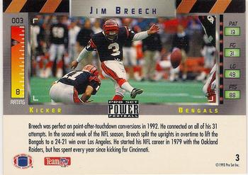 1993 Pro Set Power - Gold #3 Jim Breech Back