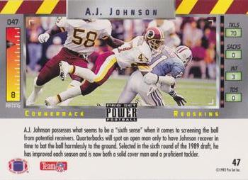 1993 Pro Set Power - Gold #47 A.J. Johnson Back