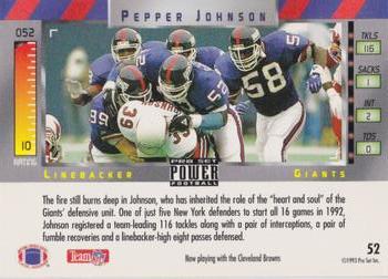 1993 Pro Set Power - Gold #52 Pepper Johnson Back