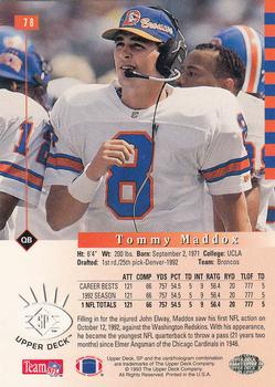 1993 SP #78 Tommy Maddox Back
