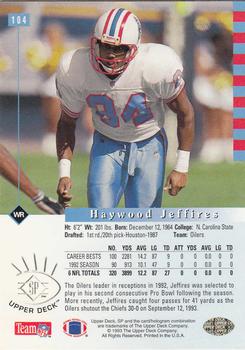 1993 SP #104 Haywood Jeffires Back