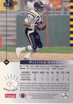 1993 SP #228 Darrien Gordon Back
