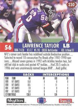 1993 SkyBox Impact - Color Foils #230 Lawrence Taylor Back