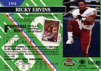 1993 Stadium Club - Members Only #194 Ricky Ervins Back