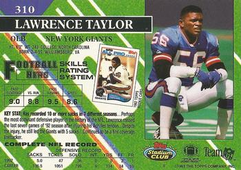 1993 Stadium Club - Members Only #310 Lawrence Taylor Back