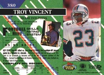 1993 Stadium Club - Members Only #380 Troy Vincent Back