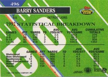 1993 Stadium Club - Members Only #496 Barry Sanders Back