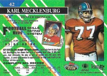 1993 Stadium Club - Super Bowl XXVIII Super Teams Exchange #42 Karl Mecklenburg Back