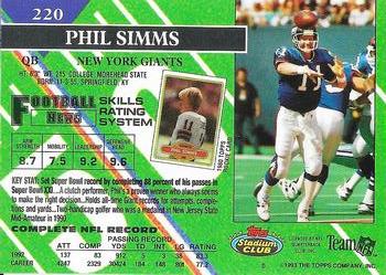 1993 Stadium Club - Super Bowl XXVIII Super Teams Exchange #220 Phil Simms Back