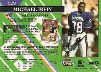 1993 Stadium Club #129 Michael Irvin Back