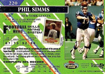 1993 Stadium Club #220 Phil Simms Back