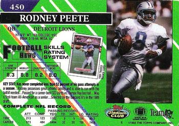 1993 Stadium Club #450 Rodney Peete Back