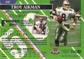 1993 Stadium Club #50 Troy Aikman Back