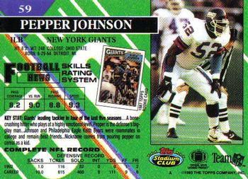 1993 Stadium Club #59 Pepper Johnson Back