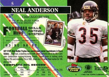 1993 Stadium Club #5 Neal Anderson Back
