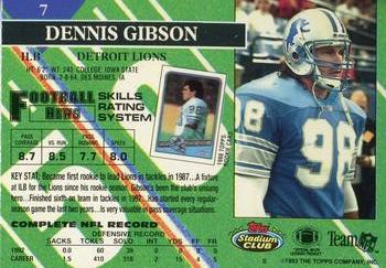 1993 Stadium Club #7 Dennis Gibson Back