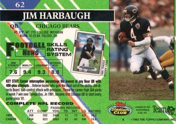 1993 Stadium Club #62 Jim Harbaugh Back