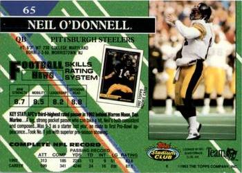 1993 Stadium Club #65 Neil O'Donnell Back