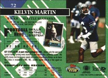 1993 Stadium Club #72 Kelvin Martin Back