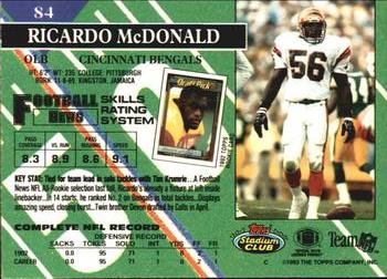 1993 Stadium Club #84 Ricardo McDonald Back