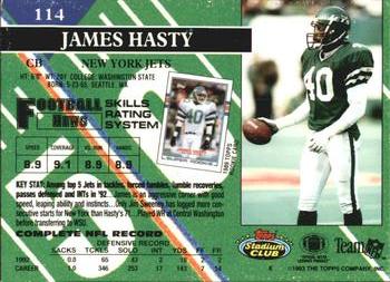 1993 Stadium Club #114 James Hasty Back
