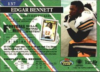 1993 Stadium Club #137 Edgar Bennett Back