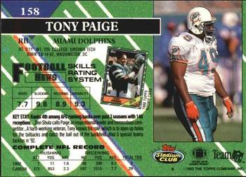 1993 Stadium Club #158 Tony Paige Back