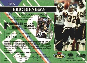 1993 Stadium Club #185 Eric Bieniemy Back