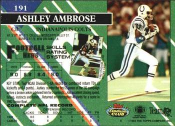 1993 Stadium Club #191 Ashley Ambrose Back