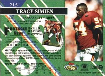 1993 Stadium Club #215 Tracy Simien Back